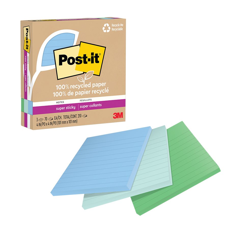 Feuillets Recycl S Post It Super Sticky Collection Oasis