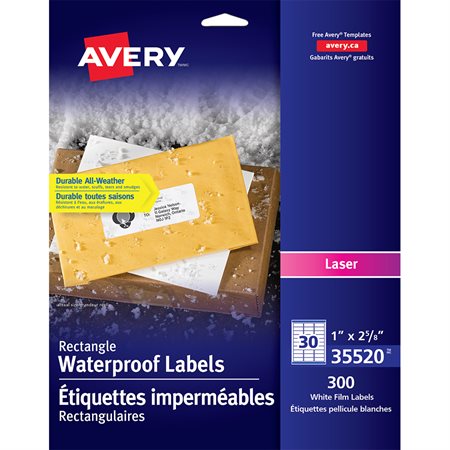 Étiquettes de film imperméables rectangulaires Avery