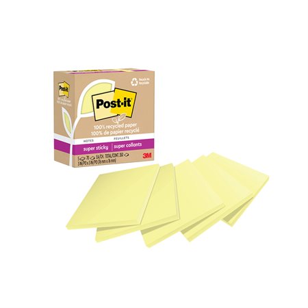 Feuillets recyclés Post-it® Super Sticky - Jaune canari