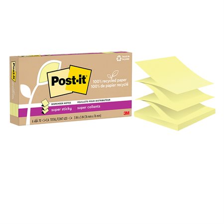 Feuillets recyclés Post-it® Super Sticky - Jaune canari