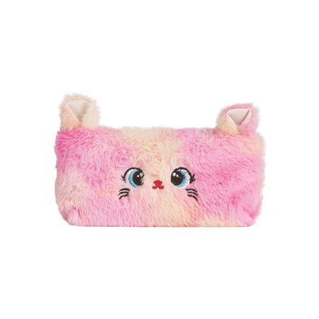 Étui à crayon en peluche visage de chat